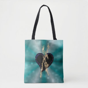 Bolsa Tote Coração Negro com Flasch e Estrelas no Arco-íris