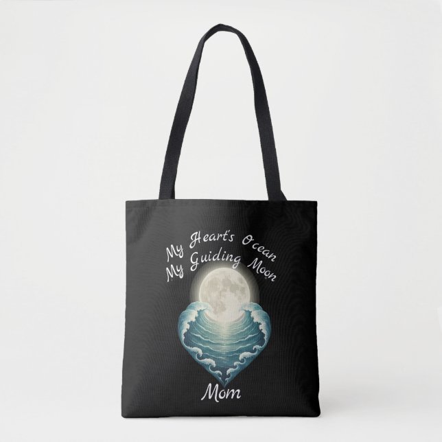 Bolsa Tote Coração Oceano Guiando Lua Mãe (Frente)