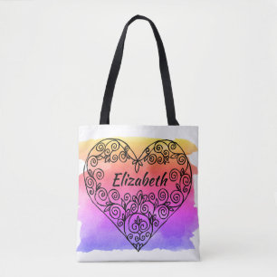 Bolsa Tote Coração Personalizado Colorido de Fundo