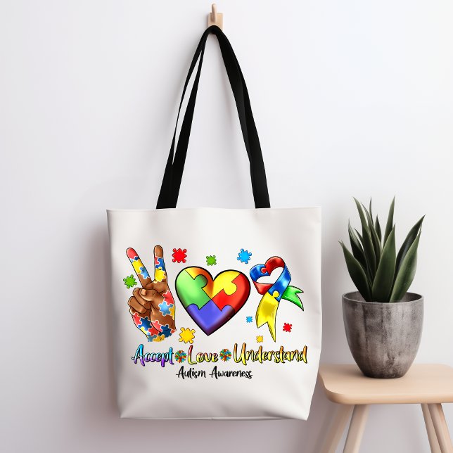 Bolsa Tote Coração Puzzle Paz Conscientização do A (Criador carregado)