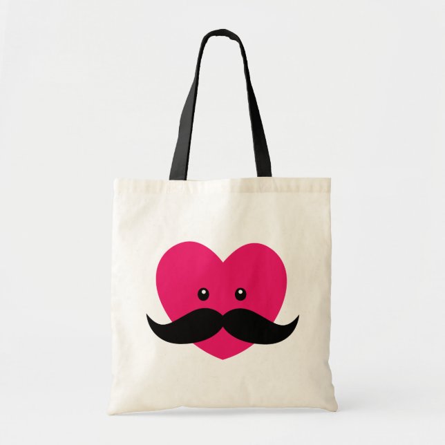 Bolsa Tote Coração rosa com bolsas de bigode (Frente)