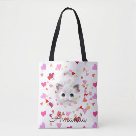 Bolsa Tote Coração Rosa Confetti Branca Gatinho Bag