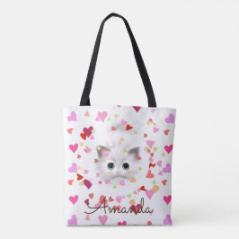 Bolsa Tote Coração Rosa Confetti Branca Gatinho Bag