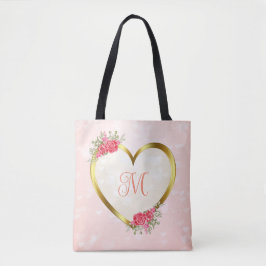 Bolsa Tote Coração rosa e Ouro personalizado