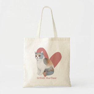 Bolsa Tote Coração Rosa-Gatinho de Aquarela de Cabra Curta Br