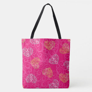 Bolsa Tote Coração Rosa Quente/Bolsa de Moda Cardíaca de Rosa
