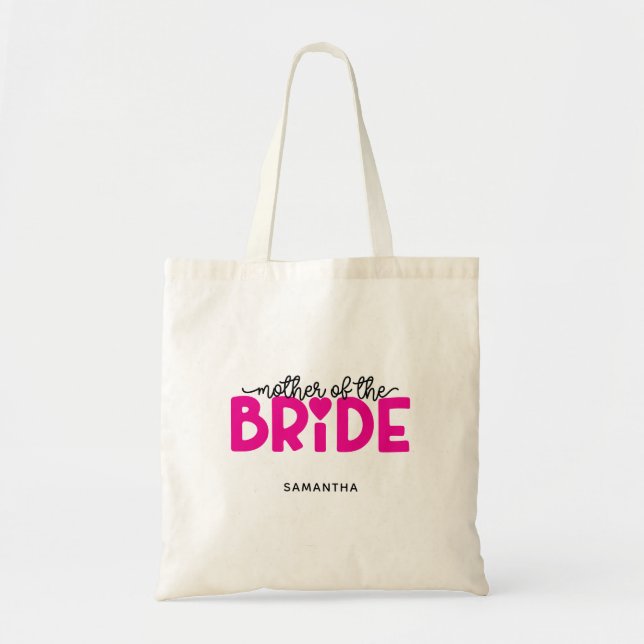 Bolsa Tote Coração Rosa Quente Mãe da Noiva (Frente)
