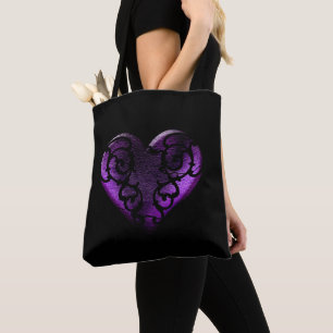Bolsa Tote Coração Roxo Gótico Filigree