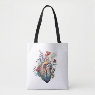 Bolsa Tote Coração sobrecarregado com flores (recorte) - anat