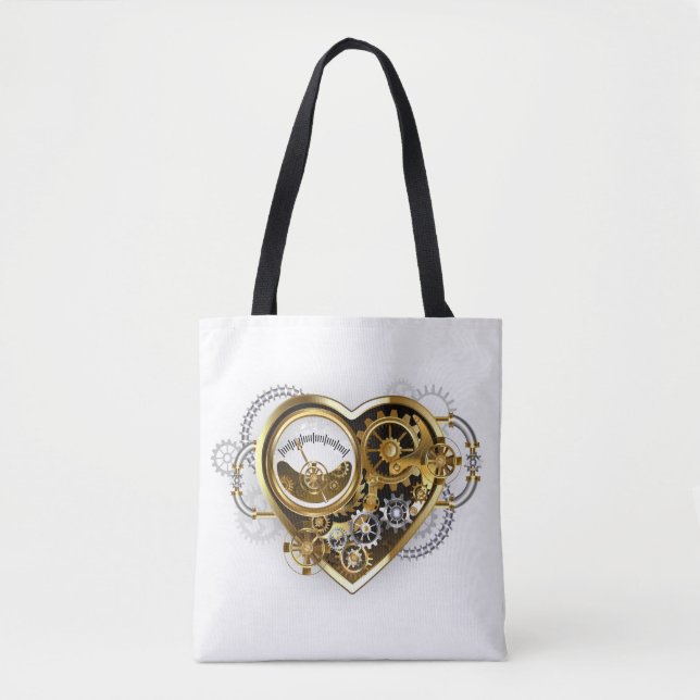Bolsa Tote Coração Steampunk com Manômetro (Frente)