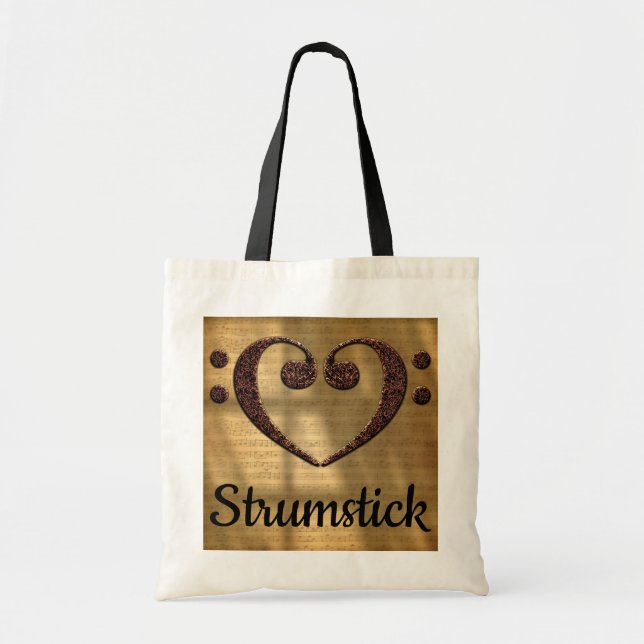 Bolsa Tote Coração Strumstick do Clef de contrabaixo (Frente)