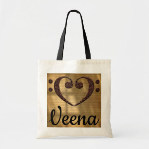 Bolsa Tote Coração Veena do Clef de contrabaixo