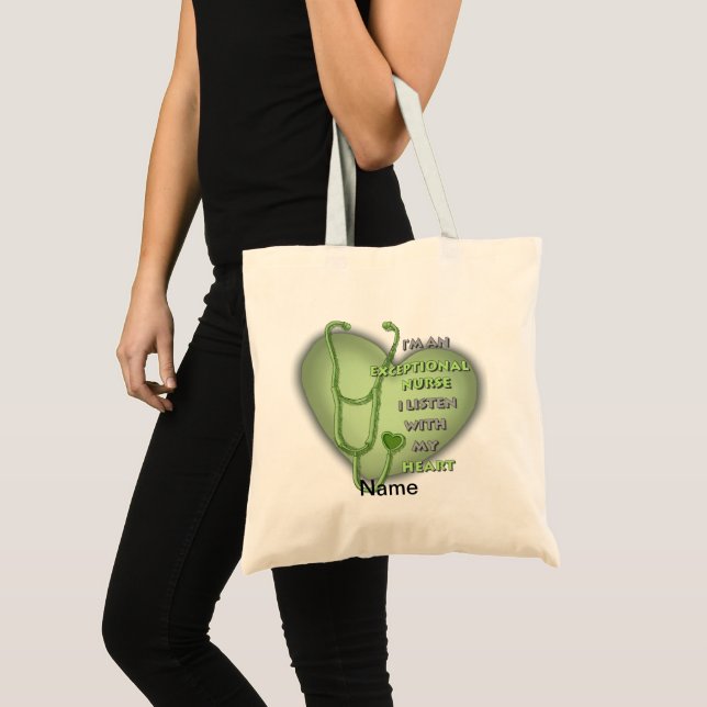 Bolsa Tote Coração verde enfermeira excepcional  (Frente (produto))