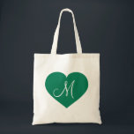 Bolsa Tote Coração Verde Kelly Monograma<br><div class="desc">Esta bolsa tote apresenta um coração verde kelly com uma inicial monograma branca no centro.  Personalize redimensionando/reposicionando o coração verde e/ou personalizando o texto/monograma. Ótimo presente para madrinhas.</div>
