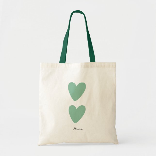 Bolsa Tote Coração Verde Seafoam Personalizada (Frente)