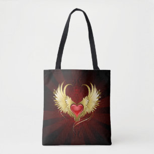 Bolsa Tote Coração Vermelho com Asas Ouros