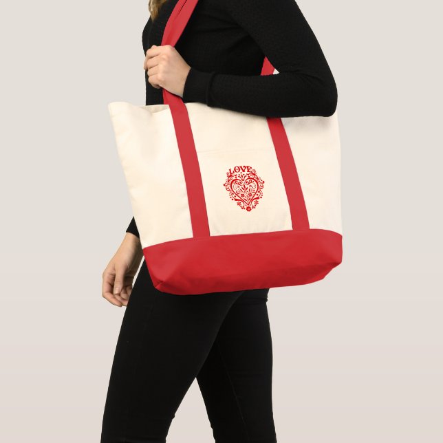 Bolsa Tote Coração Vermelho de Amor Chique (Frente (produto))