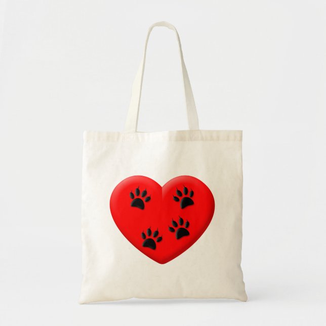 Bolsa Tote Coração Vermelho E Patas Do Gato (Frente)