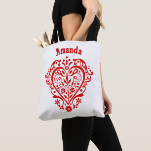 Bolsa Tote Coração Vermelho Romântico Personalizado