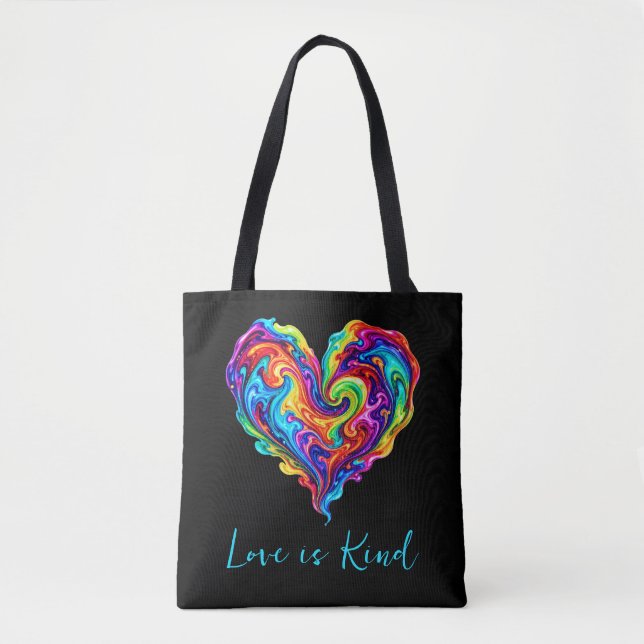 Bolsa Tote Coração Vibrante de Chuva de Cores Arco-íris (Frente)