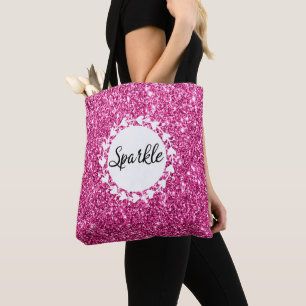 Bolsa Tote Corações Brancos Brilhantes Rosa Quente e Brilhant