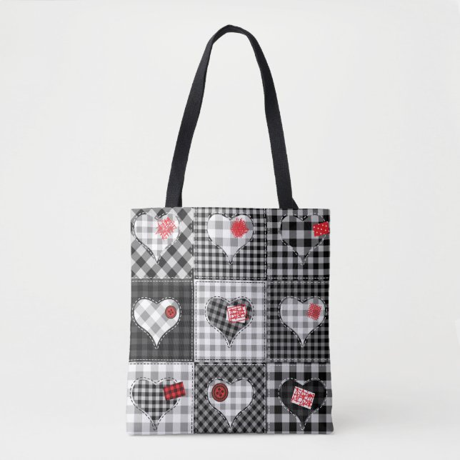 Bolsa Tote Corações Brancos Pretos Sem Olhos. (Frente)