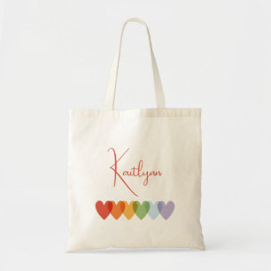 Bolsa Tote Corações Coloridos Arco-íris Modernos Fofos Menina