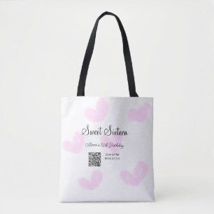Bolsa Tote Corações cor-de-água rosa QR Doce dezesseis anos
