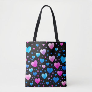 Bolsa Tote Corações Cor-de-Rosa e Azuis Brilhantes