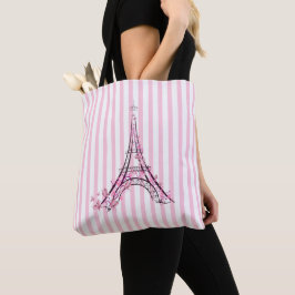 Bolsa Tote Corações Cor-de-Rosa e Borboletas Torre Eiffel Par