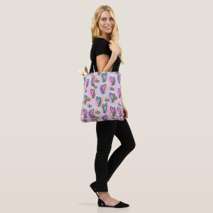 Bolsa Tote Corações cor-de-rosa giro e branco