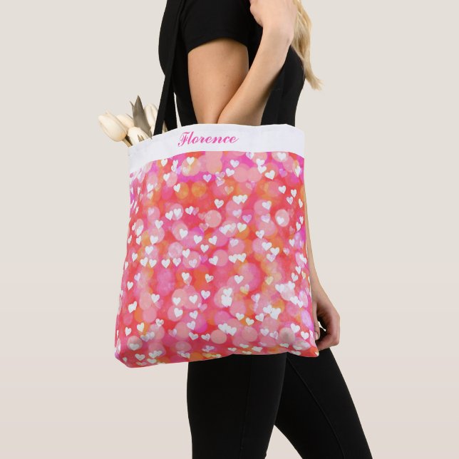 Bolsa Tote Corações de abstrato branco e rosa personalizados (Close Up)