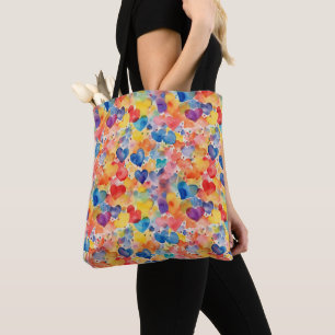 BOLSA TOTE CORAÇÕES DE ABSTRATO DE COR DE ÁGUA PASTEL