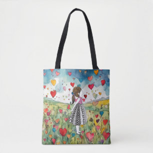Bolsa Tote Corações de Aquarela e Menina