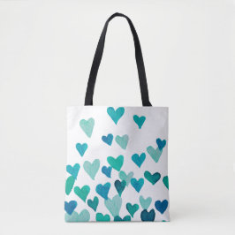 Bolsa Tote Corações de Aquarelas do Dia do namorados - turque