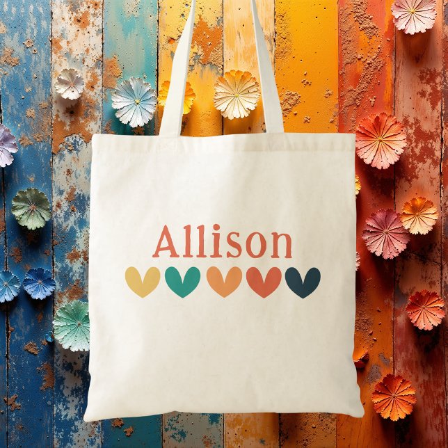 Bolsa Tote Corações de Arco-Íris Caprichosos Modernos Garotas (Criador carregado)
