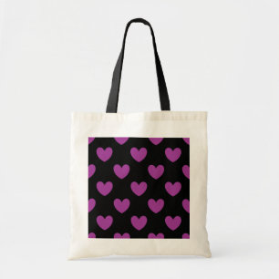 Bolsa Tote Corações de bolinhas roxos em preto