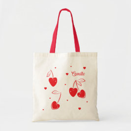 Bolsa Tote Corações de Cereja Vermelha Forma Divertida Nome F