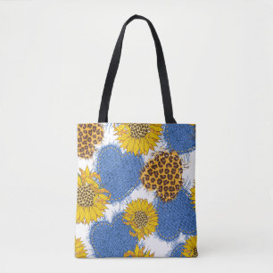 Bolsa Tote Corações de Denim feitos de tecido com bordas rasg