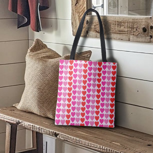 Bolsa Tote Corações de Fúchsia Rosa Vermelho
