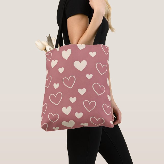 Bolsa Tote Corações de Marfim Rosa Empoeirado  (Close Up)