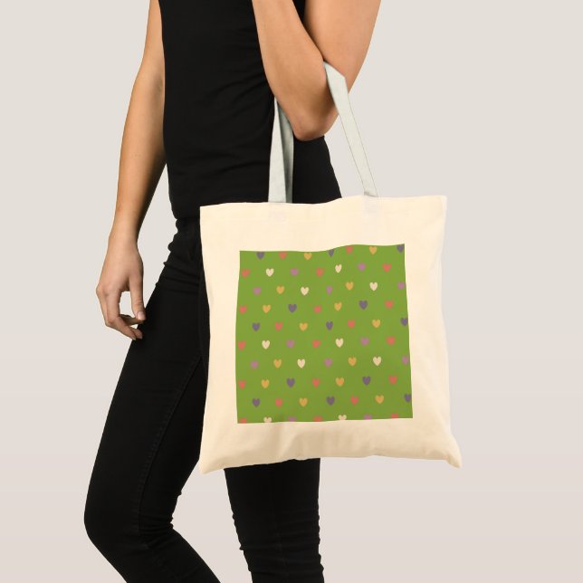 Bolsa Tote Corações de polca em verde-verde (Frente (produto))