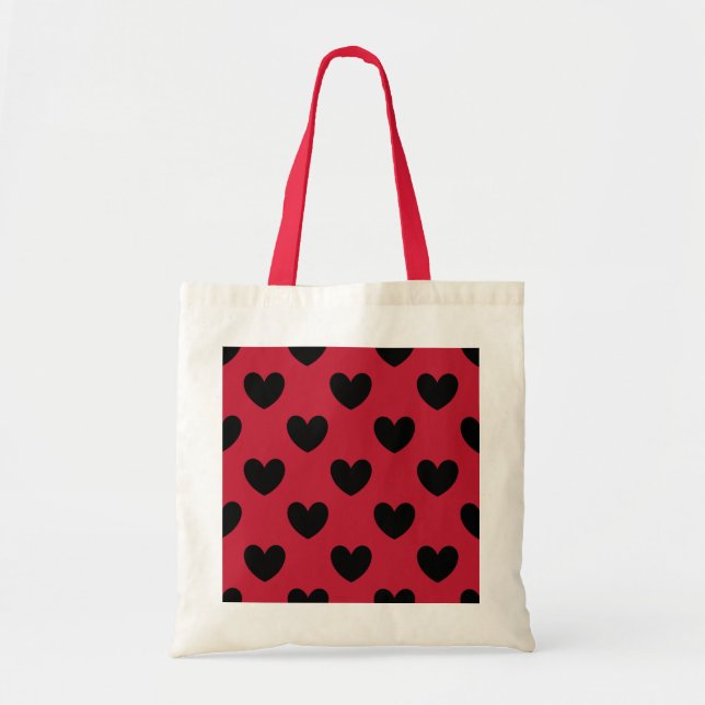 Bolsa Tote Corações de polca pretos em vermelho (Frente)