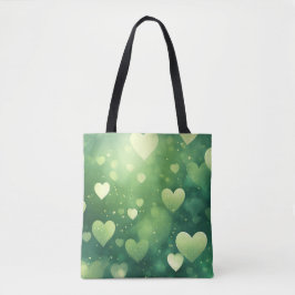 BOLSA TOTE CORAÇÕES DE VALENTIM AQUARELADOS VERDES E BRANCOS