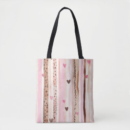 Bolsa Tote Corações do Leopardo Castanho-Cor-de-Rosa