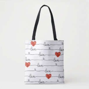 Bolsa Tote Corações do namorados: Design de linha 3D