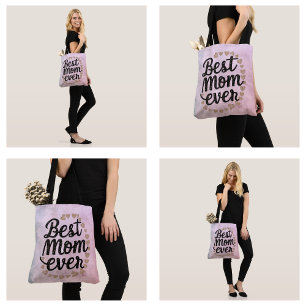 Bolsa Tote Corações Dourados Script Moderno Melhor Mãe do Mun