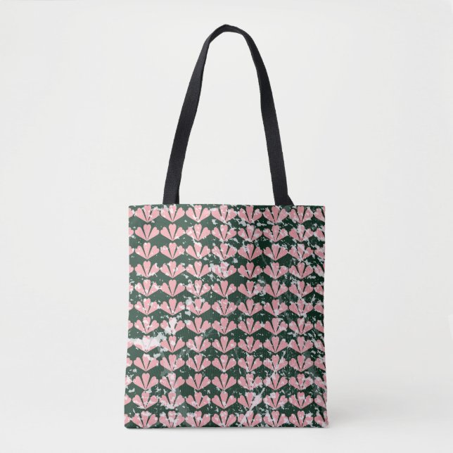 Bolsa Tote Corações e padrão de flores. (Frente)