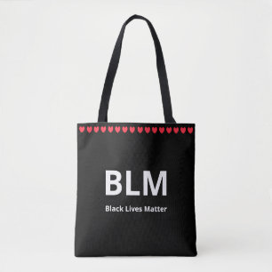 Bolsa Tote Corações e texto Vidas Negras Importam BLM em pret