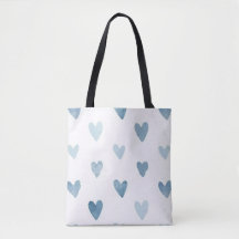 Bolsa Tote Corações em Aquarela Azul